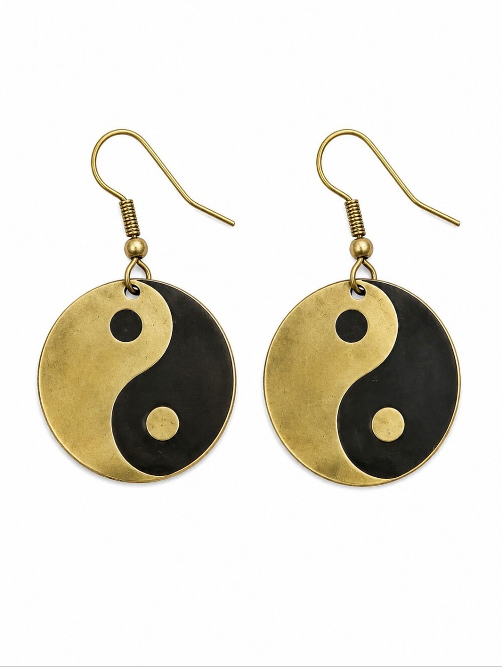 VTG Brass Yin Yang Dangle Hook Earrings